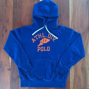 Polo Ralph Lauren Blue Orange P-Wing 17 ATHL. DIV. Fleece Hoodie Mens Med EUC